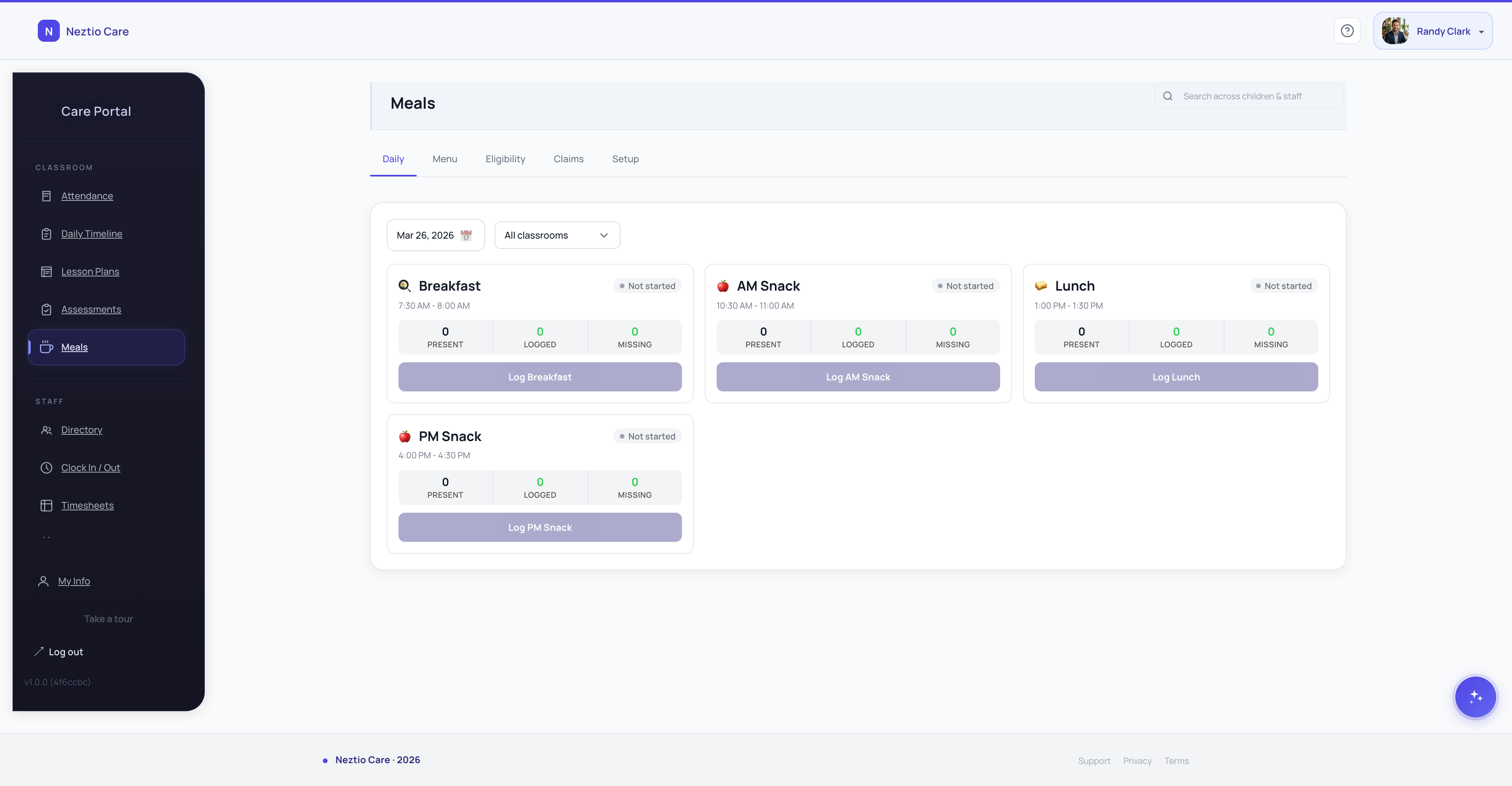Neztio CACFP meal tracking with daily logging and participation counts